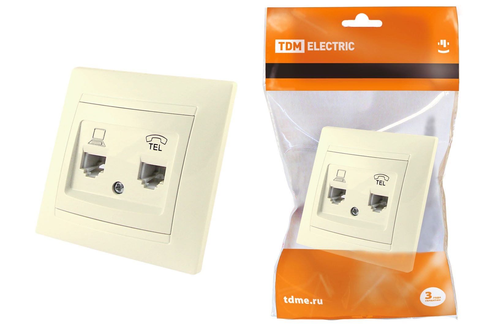 Розетка телефонная RJ11 + компьютерная RJ45 сл. кость Лама